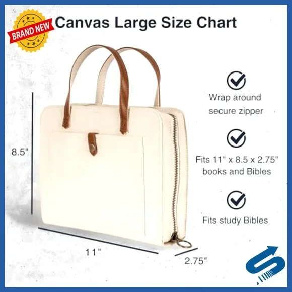 Canvas Bible Cover with Leather Handles Zippered Closure Minimalist Purse Style